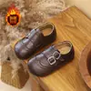 Sapatos de couro infantis da moda 2026 estilo coreano para meninas, outono e inverno, quentinhos com forro de fleece retrô, sapatos de bebê Birkenstock