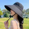 Novo Chapéu de Sol de Verão para Mulheres, Chapéu de Praia com Proteção Total e Aba Larga, Lenço para Cobrir Rosto e Pescoço, Chapéu de Sol Anti-UV