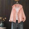 Camisa con Capucha Estampado de Puntos Artísticos Nueva Primavera 2025 Holgada Talla Grande Chaqueta Delgada de Doble Capa de Hilo de Algodón