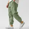 2026 Estación Independiente de Amazon Y2 Nuevos Pantalones Casuales de Playa para Hombre de Algodón y Lino Cintura Elástica Pierna Recta Color Sólido Puño