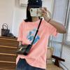 Estilo Novo de Verão 2026 Algodão Puro Versátil Casual Moda Estampa de Letras Gola Redonda Solta Oversized Manga Curta Camiseta Top