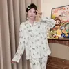 Yunduo Algodón Pijama Nuevo para Mujer en Primavera y Otoño de Manga Larga Popular en Transmisión en Vivo Dulce Holgado Conjunto de Ropa para el Hogar que se Puede Usar Afuera