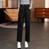 Pantalones Casuales Rectos de Cintura Alta Personalizados para Mujer, Pantalones Largos, Tallas Grandes, Cintura Elástica Amplia, Adelgazantes, Buena Caída, Versátiles, Tela Fina de Otoño, Transpirables