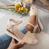 Comércio Exterior Código Europeu Moda Verão 2024 Sandálias Plataforma Bolo com Fivela Novo Estilo Combinação Total Salto Anabela Feminino Peixe-toe Sapatos Femininos da Moda