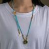 Collar de Cuerda con Lazo de Flor de Durazno Tejido a Mano Cuerda de Ocho Hilos Colgante Lateral Cruzado Cordón Colgante de Buda Dorado