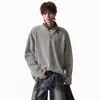 Ropa exterior versátil de corte holgado, diseño de cuello Henry de espiga V holgado, camiseta de manga larga, estilo casual de primavera para hombre