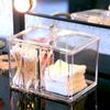 Caja de almacenamiento de hisopos de algodón 2 en 1, transparente, de acrílico, a prueba de polvo y para cosméticos de escritorio