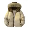 Jaqueta Acolchoada de Marca Tendência para Casal de Inverno, Casaco de Algodão Colorido Quente e Fashion com Gola Alta, Roupa Externa de Algodão Espessa e Forrada com Fleece para Homens
