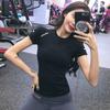 Camiseta deportiva adelgazante de manga corta elástica ajustada de secado rápido y transpirable para correr, entrenar, fitness y yoga.