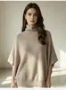 Suéter de tricô tipo capa com gola alta, estilo casual transfronteiriço para mulheres, solto e macio, novo outono e inverno, cor sólida, sem mangas, xale externo