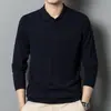 Nuevo suéter de punto para hombre de otoño 6% lana, color liso, cuello POLO, fino, simple, de manga larga, suéter básico para hombres de mediana edad