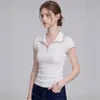 Top de punto de manga corta con ribete de color contrastante para mujer, corte ajustado, polo blanco