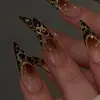30 Peças Unhas Pontudas Longas Comércio Exterior Transfronteiriço Mais Vendidas Outono/Inverno Novo Estilo Garota Picante Retrô Unhas Postiças Francesas Estampa de Leopardo Preto Dourado