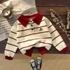 Suéter de Punto a Rayas con Cuello Polo Estilo Coreano para Niños 2026 Nuevo Otoño/Invierno Niños y Niñas Suéter para Bebé Suéter con Solapas Top