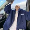 Jaqueta Cardigan com Zíper Pesado Estilo Americano Masculina Outono e Inverno 2024 Nova Branca Tendência Marca Casual Com Capuz Versátil Suéter