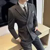 Traje de Lana Otoño e Invierno para Hombre de Doble Botonadura Traje Grueso Ni Zi Ajustado Estilo Británico Formal