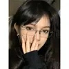 Gafas Elegantes Sin Montura para Miopía para Mujer, Disponibles con Graduación, Bloqueo de Luz Azul, Varillas Doradas, Montura de Titanio Puro, Gafas Cuadradas Sin Graduación para Hombre