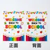Bolsa de tela transfronteriza para la temporada de regreso a clases con dibujos de material didáctico e impresión de banderas coloridas, bolsa de plástico para guardar snacks para los nuevos estudiantes