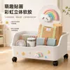 Caja de almacenamiento abierta con ruedas para uso doméstico, para libros y artículos varios, cesta de almacenamiento móvil, bonita caja de almacenamiento de juguetes para el suelo del dormitorio