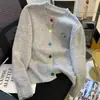 Cárdigan de cuello redondo con bordado de poni, suéter tejido, abrigo de primavera y otoño, corte holgado, nuevo estilo de otoño e invierno, top casual multicolor
