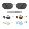 Gafas de Sol Cuadradas Azules Sin Montura Estilo Jennie para Mujer, Moda Trendy Europea y Americana, Gafas de Sol de Calle de Influencer de Gama Alta