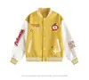 Chaqueta de Béisbol Bordada con Manzana de Marea Nacional Americana para Hombre y Mujer Diseño Retro de Bloques de Color Sentido del Diseño Nicho Holgada Casual Chaqueta Abrigo