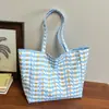 Bolsa Grande Versátil Estilo Coreano Estilo Preguiçoso de Nylon Xadrez Fresco Dupla Face Grande Capacidade Bolsa Tote Doce Estampada para Mulheres