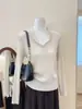 Blusa de Tricô com Gola Canelada Marrom-Chá Estilo Old Money, Manga Longa, para Mulheres, Outono, Deslumbrante e com Caimento Solto Emagrecedor