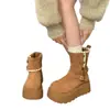 Botas Martin de Dos Vías Color Melanoid para Mujer 2026 Otoño/Invierno Estilo Nuevo Botines Cortos con Suelas Gruesas para Personas Bajitas Botas de Nieve Zapatos de Algodón
