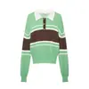 Ins atacado de roupas femininas estilo europeu e americano transfronteiriço outono nova moda retrô listrada malha camisa POLO 2488107