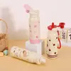 Nueva taza térmica elegante de acero inoxidable 304 con asa linda, taza de agua portátil, taza de pajilla de doble uso de dibujos animados para estudiantes