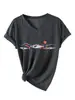 Amazon eBay sitio independiente moda casual para mujer camiseta de manga corta con cuello en V y estampado de tres peces, stock disponible de comercio exterior