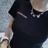 Venta Directa de Fábrica Camiseta de Verano Ajustada para Mujer, Camiseta de Manga Corta con Cuello Redondo, Moda Casual Estampado de Letras Ajustada