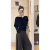 Chegou. Suéter de tricô feminino para outono e inverno, de alta qualidade, casual, macio e confortável, acinturado, afina a silhueta, top para usar por baixo