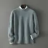 Suéter de Lana 100% Pura Engrosado Otoño e Invierno Bai Cai Rong Cuello Semi Alto Tejido Suéter Casual Canalé Holgado Capa Base