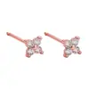 Pendientes pequeños con diseño de trébol de la suerte con incrustaciones de diamantes, estilo japonés y coreano, para mujer, regalo para estudiantes