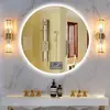 Proyecto Hotelero Espejo de Baño Redondo Inteligente Montado en Pared Pantalla Táctil Iluminada con LED Espejo de Maquillaje Antivaho Espejo Redondo de Baño