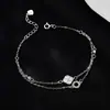 Nova Pulseira de Prata 925 Trevo da Sorte de Quatro Folhas para Meninas, Alto Padrão, Luxo Acessível, Pulseiras Empilhadas de Camada Dupla Exclusivas e Requintadas