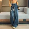 Foto Real Versão Azul Âmbar A Jeans Wide-leg Feminino 2026 Novo Formato Pera Solto Estilo Preguiçoso Perna Reta Perna Larga Calças