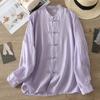 Nueva Camisa Morada Estilo Chino para Mujer 2025 Otoño Nueva Delgada Protección Solar Estilo Nacional Botón Casual de Gama Alta