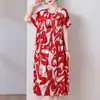 Novo Vestido de Algodão Estiloso para Mães de Meia-Idade, Vestido Longo de Viscose com Barra Ampla Plus-Size para Mulheres de Meia-Idade e Idosas