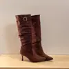 Botas de tacón alto para mujer piernas gruesas botas de jinete otoño e invierno talla grande botas largas circunferencia de caña grande punta fina botas holgadas botas de mujer talla grande