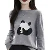 Suéter de tricô jacquard retrô francês transfronteiriço para mulheres, novo modelo 2025, gola redonda, manga longa, suéter base quente, estiloso e versátil