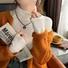 Camiseta de manga larga cepillada de doble cara para mujer, 270 g, para primavera y otoño, camiseta base corta ajustada, top de cuello alto estilo coreano