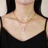 Collar con colgante de etiqueta cuadrada geométrica de doble capa de acero inoxidable para mujer, dorado, simple, personalidad, joyería de Instagram NC-849