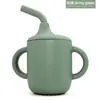 Taza de Aprendizaje para Bebé de Silicona Transfronteriza con Doble Asa, Taza con Popote, Anticaídas, Popote de Codo Antideslizante, Vaso de Agua de Silicona de Grado Alimenticio
