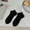 Calcetines Cortos Grises para Mujer con Bordes Fruncidos, Color Sólido, Malla Transpirable, Estilo Verano Delgado, Algodón, Bajos, Encaje, Sin Costuras, Calcetines Estilo Japonés