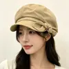 Boina octogonal negra con lazo para mujer, sombrero de pintor nube de verano para cabeza grande, gorra de vendedor de periódicos para adelgazar la cara y proteger del sol