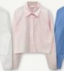 Coreia do Sul em 2024 início da primavera nova base simples lapela de manga comprida camisa azul curta para mulheres