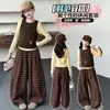 Conjunto de Manga Larga para Niñas Primavera y Otoño 2026 Nuevo Estilo Niños Falso Dos Piezas Niñas Niños Mayores Elegante Capa Base Pantalones a Cuadros